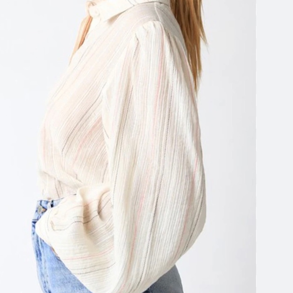 Olivaceous Clara Cream Blouse Bishop Sleeves Pinstripes Size M